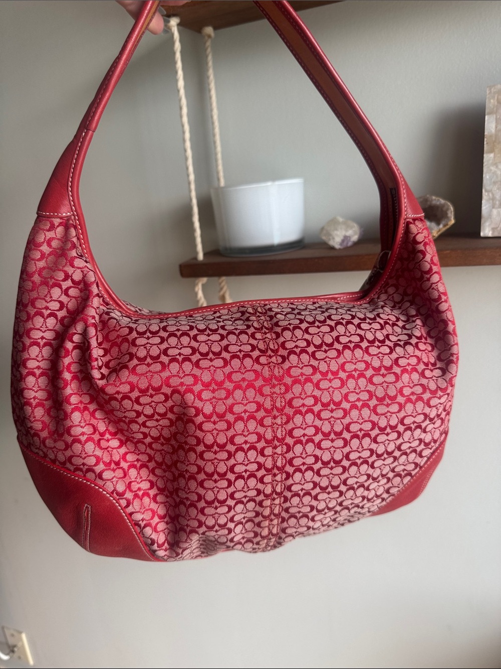 Coach Red Signature Jacquard Shoulder Bag